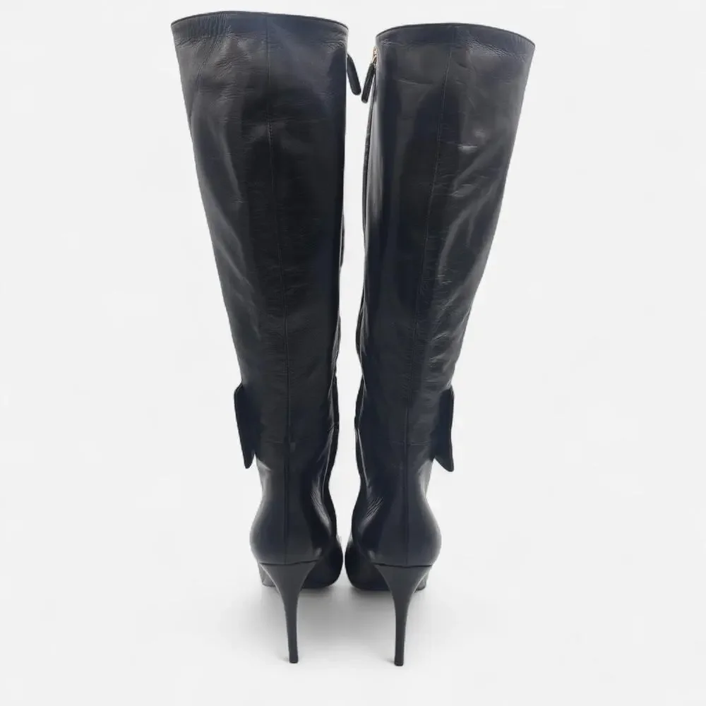 Vintage Gucci Black Leather Knee-high Boots with Horse Bit Detail